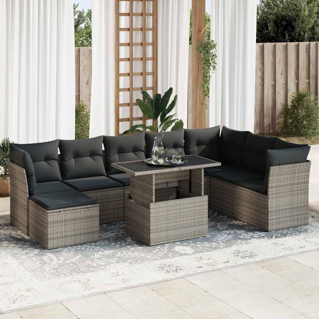 Set De Sofás De Jardín Con Cojines 9 Pzas Ratán Sintético Gris / Vetonek_4