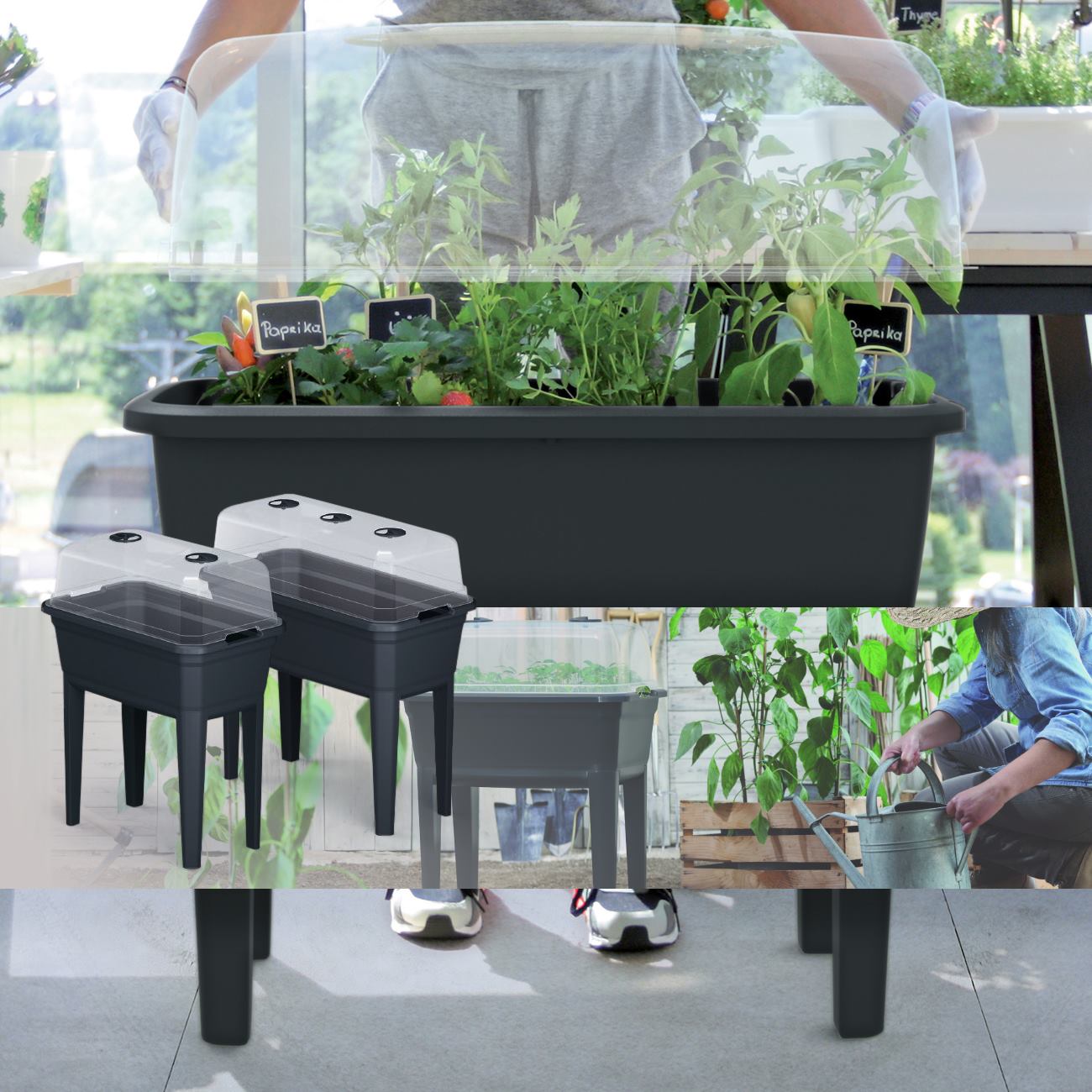 Jardinera Alta Con Cubierta Prosperplast Respana Ecoline De Plastico En Color Antracita 74,9 (largo) X 36,8 (ancho) X 77,7 (alto) Cm