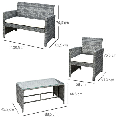 Outsunny Conjunto De Muebles De Jardín De Ratán Con 1 Sofá 2 Sillones Y 1 Mesa_2