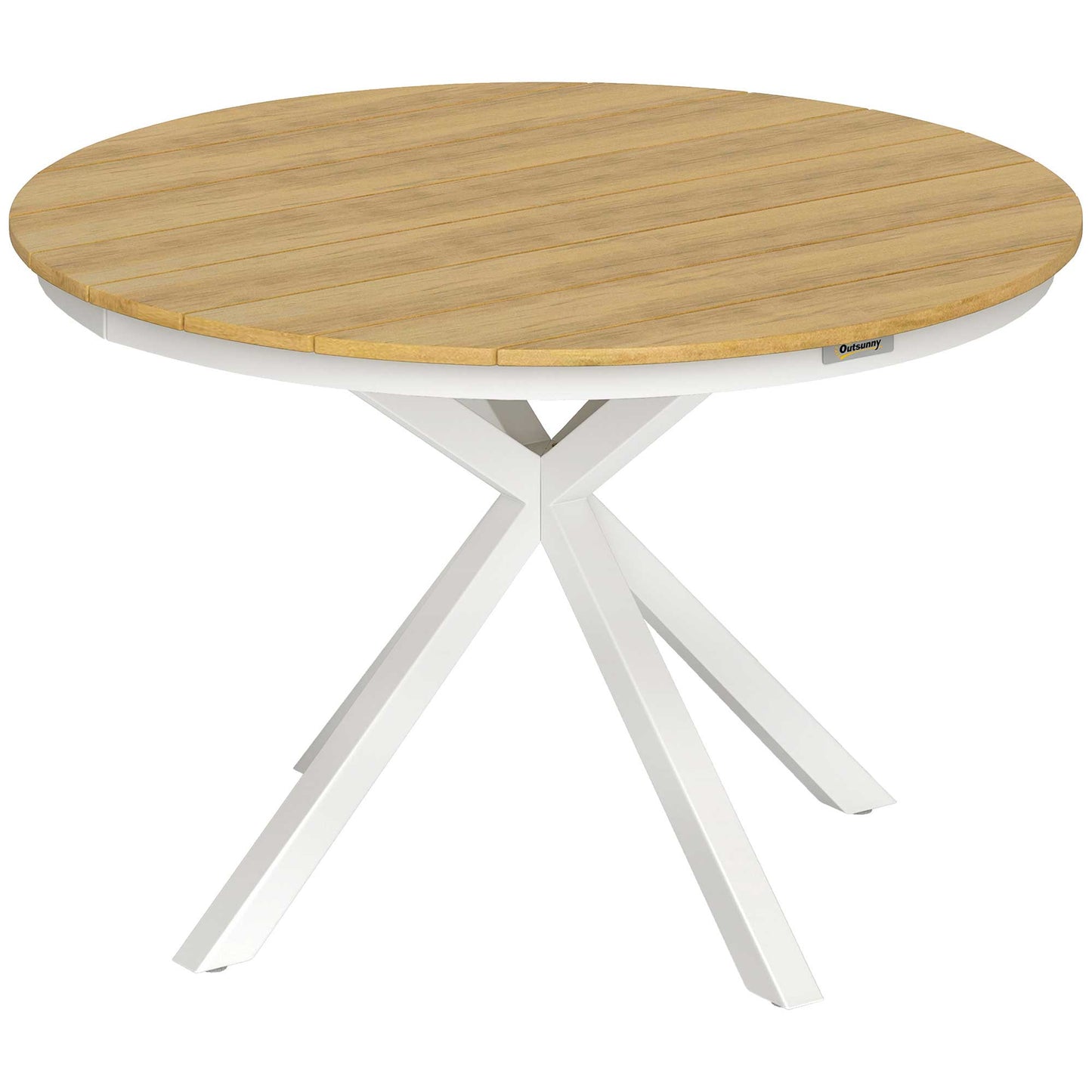 Outsunny Mesa De Jardín Redonda Ø118x74 Cm Con Estructura De Aluminio Teca_0