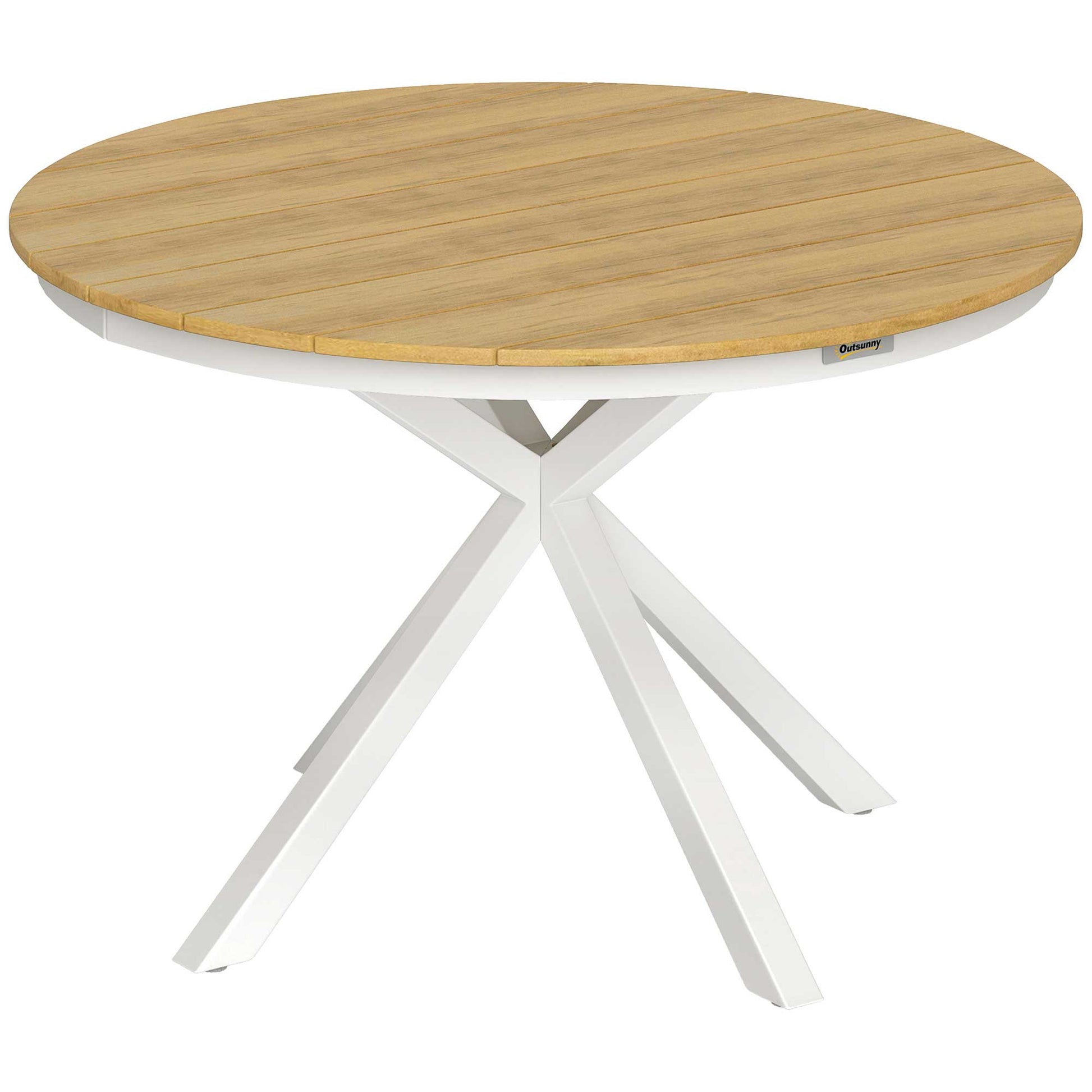 Outsunny Mesa De Jardín Redonda Ø118x74 Cm Con Estructura De Aluminio Teca_0