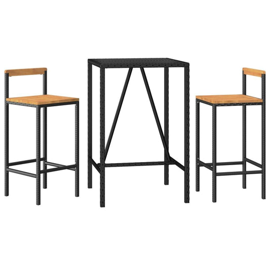 Vidaxl Mesa Bar Y Taburetes Jardín 3 Pzas Madera Acacia Ratán Pe Negro_0
