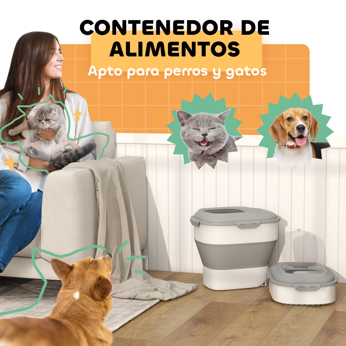 Pawhut Conjunto 1 Comedero Elevado Para Perros Y 1 Contenedor De Comida Blanco_3