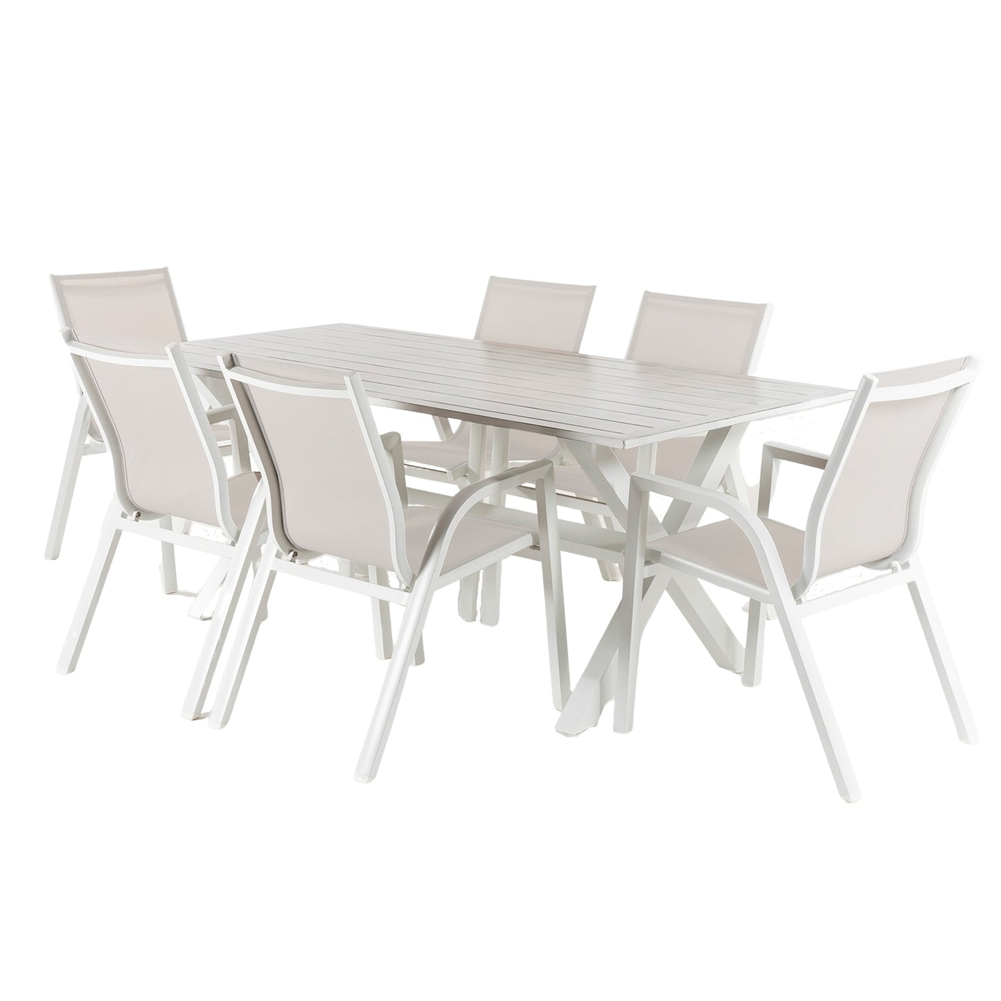 Conjunto De Mesas Y Sillas De Jardín, Aluminio Sofisticado, Aluminio Y Textilene, Color Blanco, Mesa: 190x90x75 Silla: 90x66x56_0