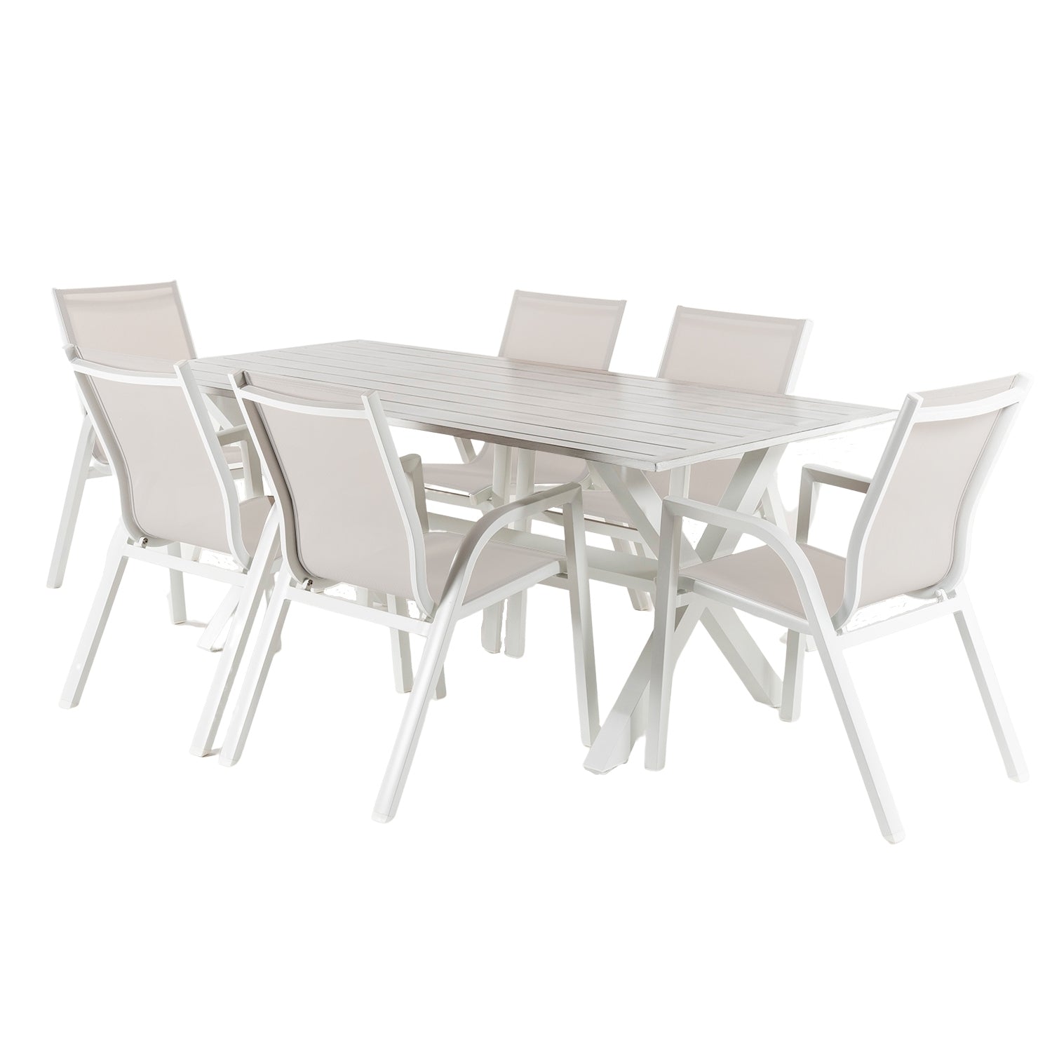 Conjunto De Mesas Y Sillas De Jardín, Aluminio Sofisticado, Aluminio Y Textilene, Color Blanco, Mesa: 190x90x75 Silla: 90x66x56_0