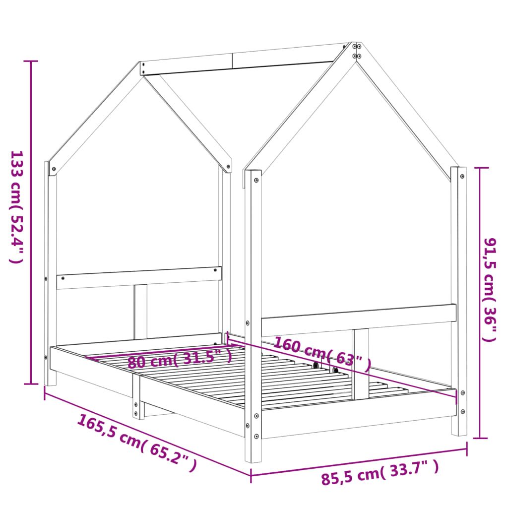 Vidaxl Estructura De Cama Para Niños Madera De Pino Blanco 80x160 Cm_2