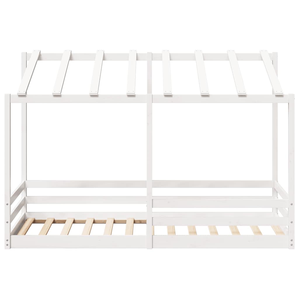 Cama Infantil Con Techo Madera Maciza Pino Blanca 90x200 Cm_3