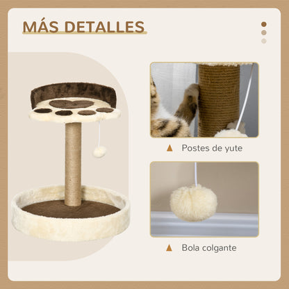 Pawhut Árbol Rascador Para Gatos Altura 44 Cm Con 2 Camas Poste De Yute Marrón_4