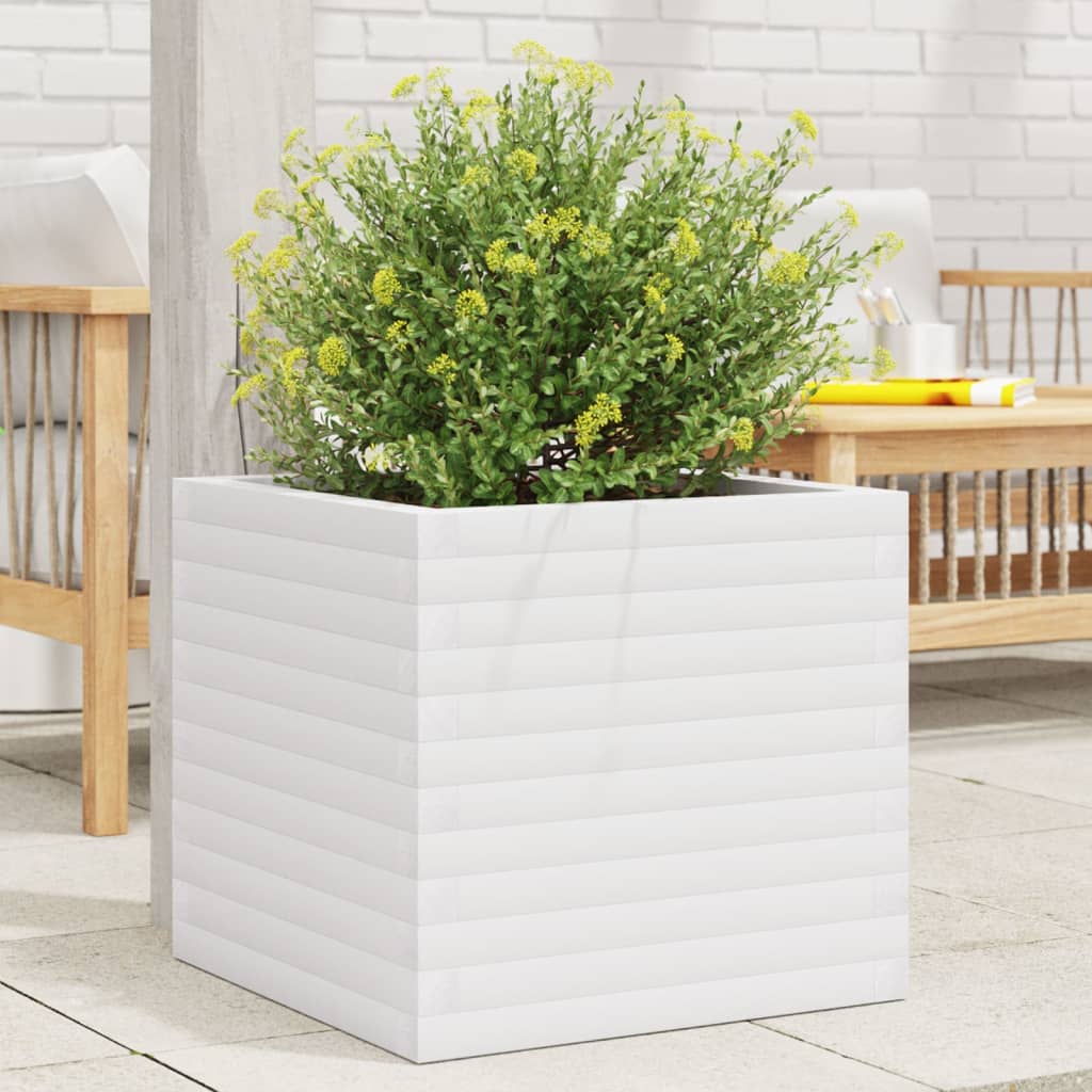 Jardinera De Madera Maciza De Pino Blanca 50x50x46 Cm_1