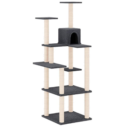 Vidaxl Rascador Para Gatos Con Postes De Sisal Gris Oscuro 153 Cm_0