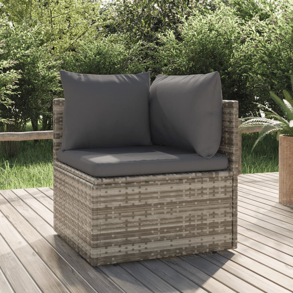 Vidaxl Sofá De Esquina De Jardín Con Cojín Ratán Pe Gris 57x57x56 Cm_1