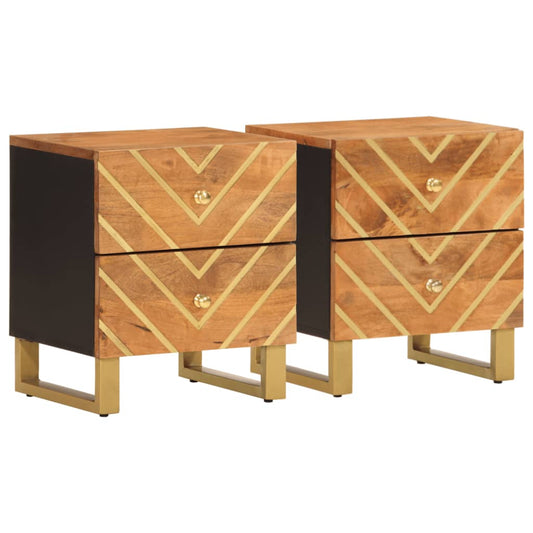 Mesitas De Noche 2 Uds Madera Maciza De Mango Marrón Y Negro_0