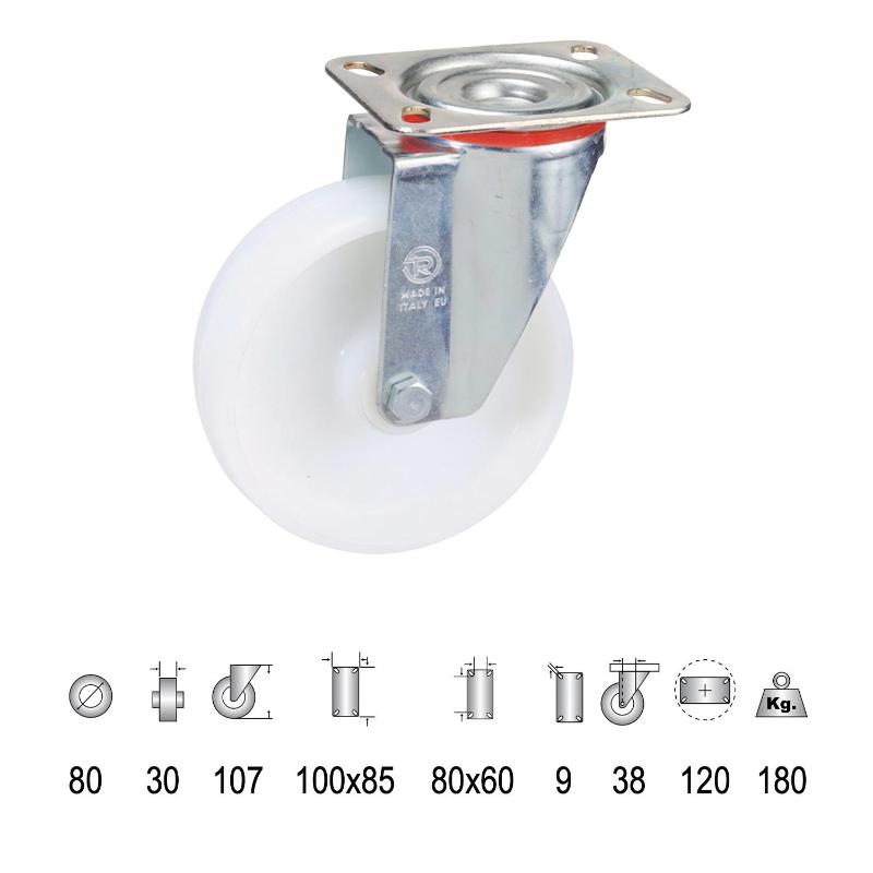 Rueda Industrial Nylon Placa   80 Mm._0