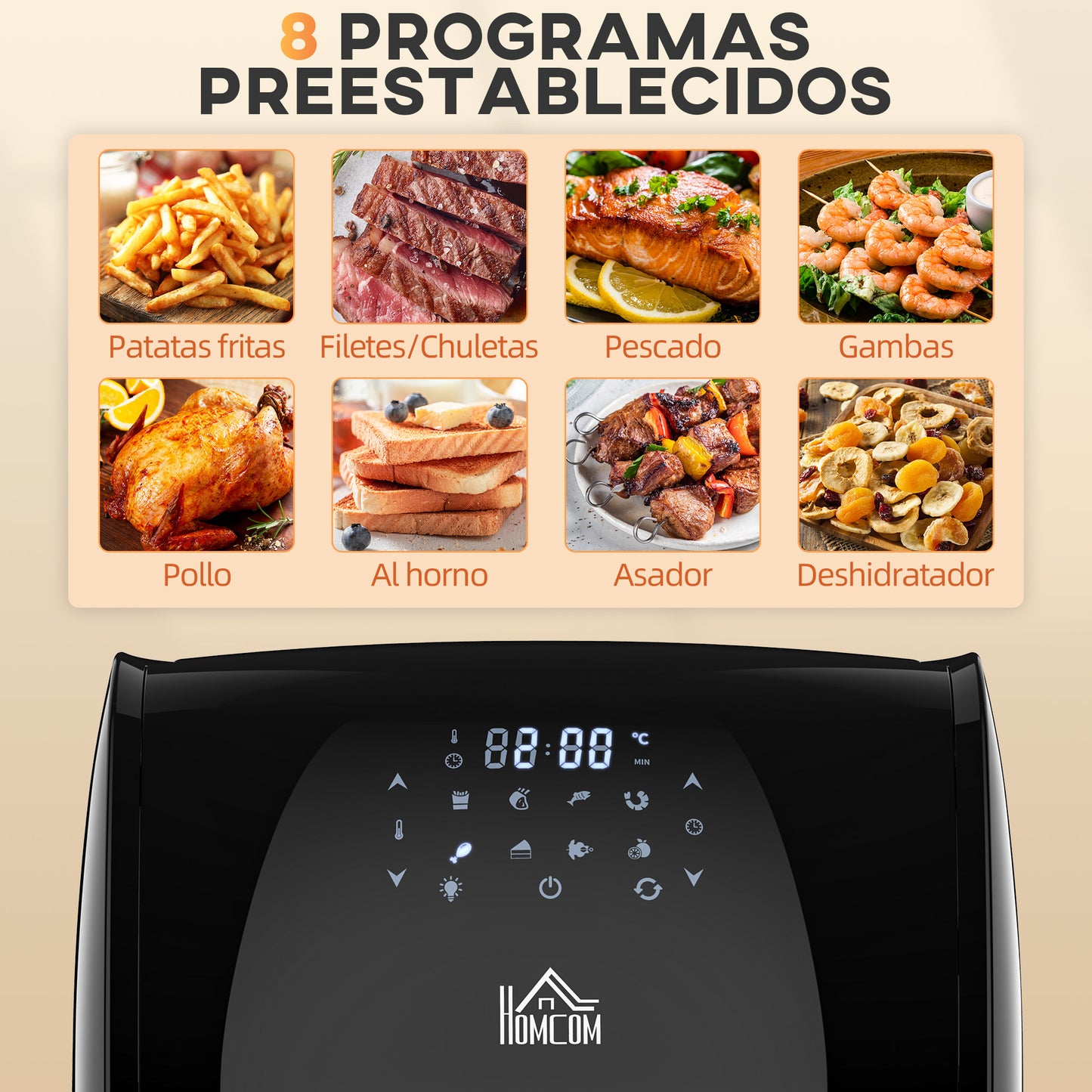 Homcom Freidora De Aire 3 En 1 12l 1800w Con 8 Programas 35x33,5x40 Cm Negro_3