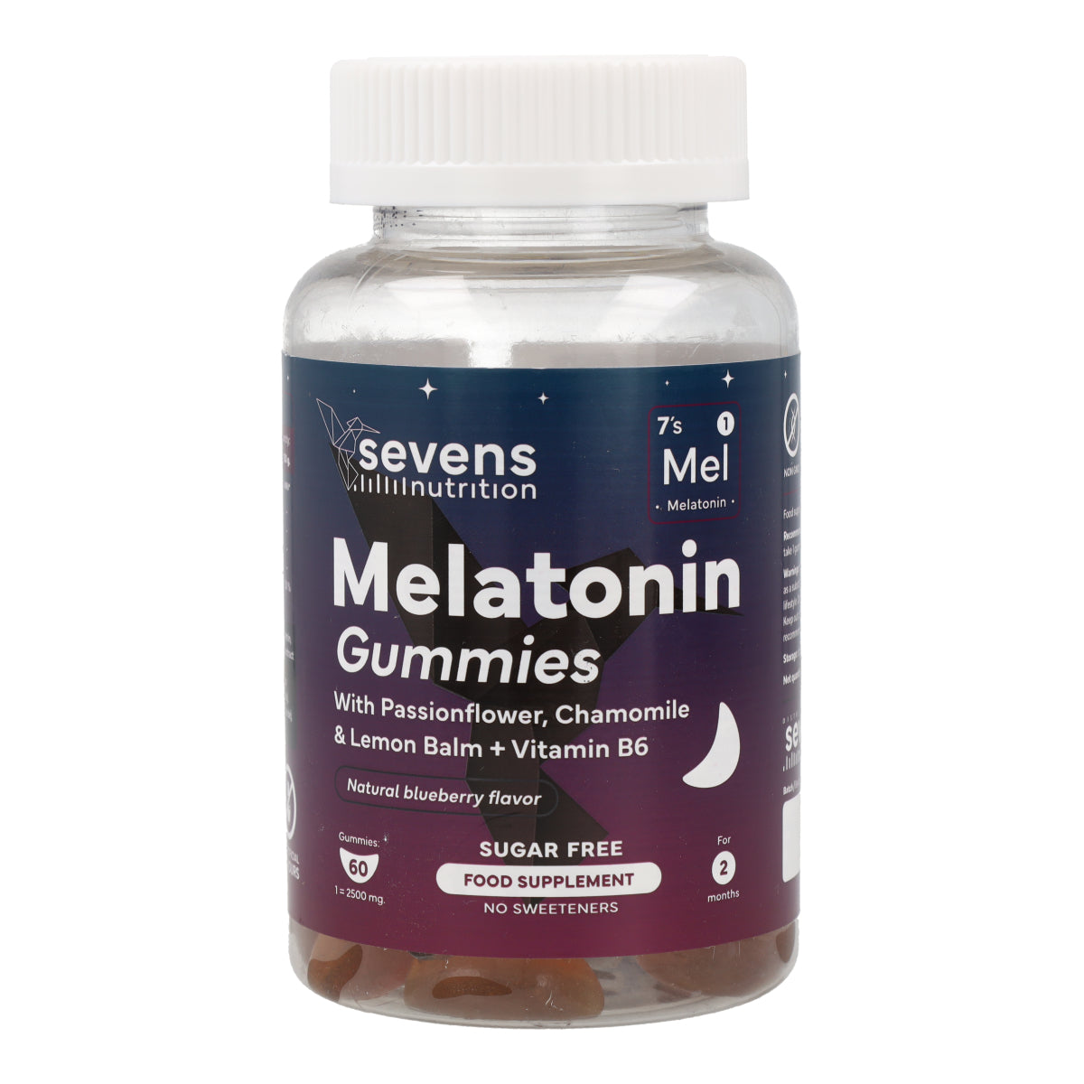 Melatonina Gummies con Pasiflora Manzanilla Melisa y Vitamina B6 Sin Azúcar Sevens Nutrition 60 gummies