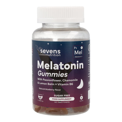 Melatonina Gummies con Pasiflora Manzanilla Melisa y Vitamina B6 Sin Azúcar Sevens Nutrition 60 gummies