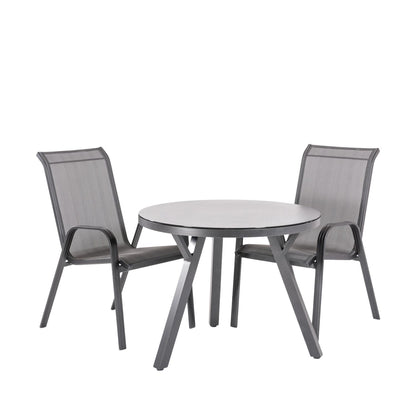 Conjunto De Mesas Y Sillas De Jardín, Redonda 90 Cm, Cristal Templado, Color Antracita + 2 Sillones Aluminio_0