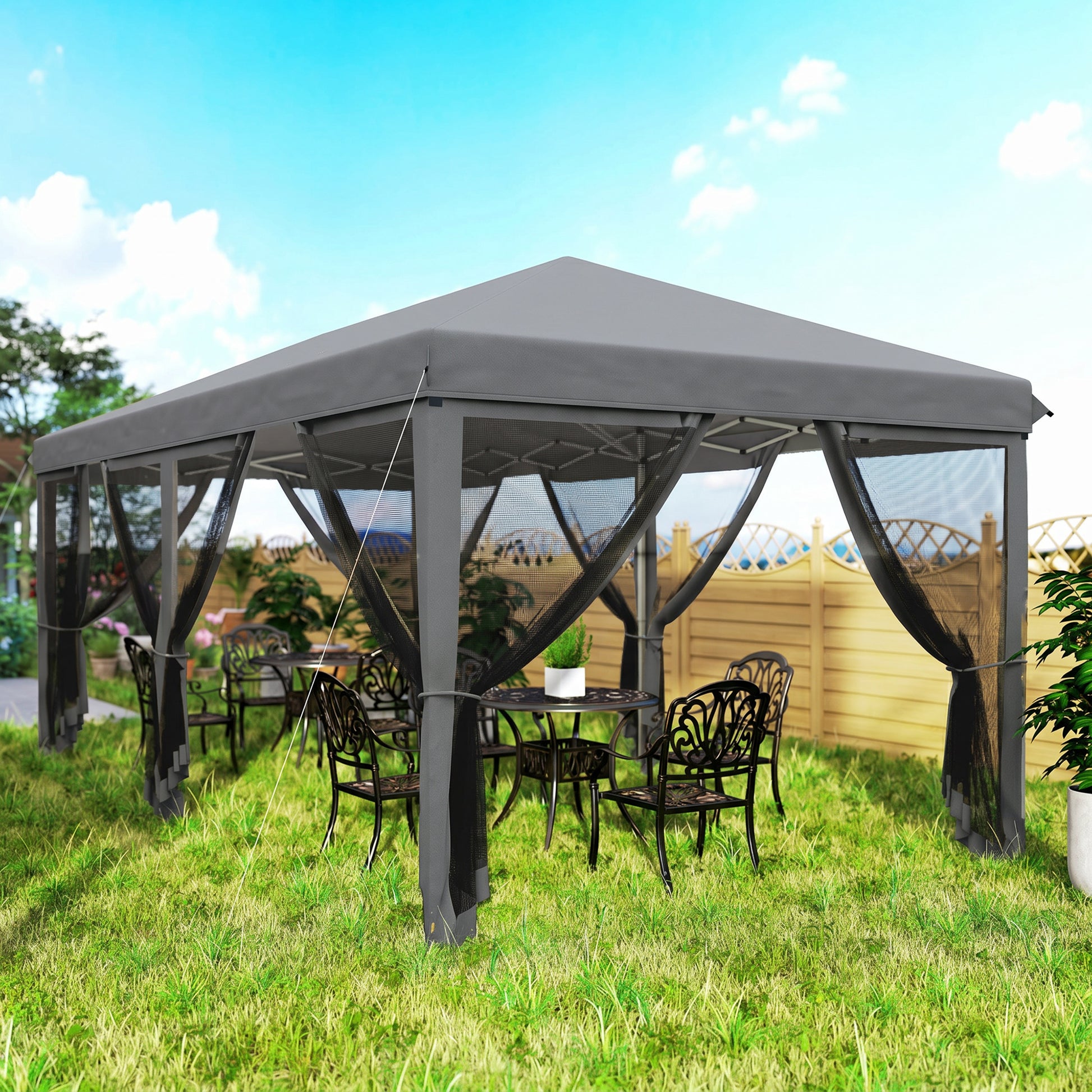 Outsunny Carpa Plegable 6x3 M Con 6 Paredes Laterales De Malla Anti-uv Gris_4