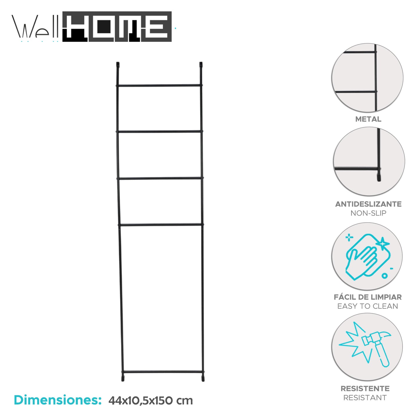 Well Home Toallero De Metal Con 4 Baldas Antideslizantes H.150cm_1