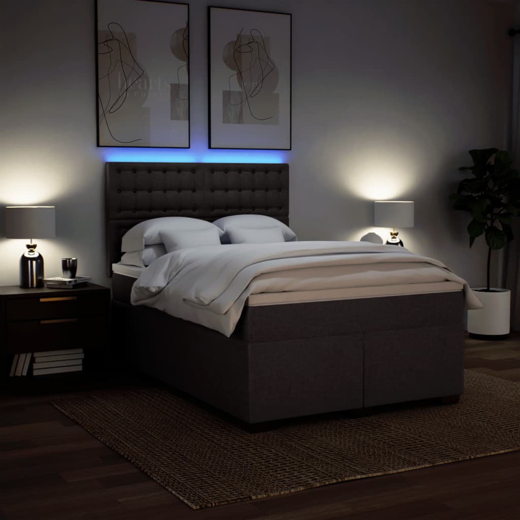 Cama Box Spring Con Colchón Tela Marrón Oscuro 160x200 Cm / Vetonek_0