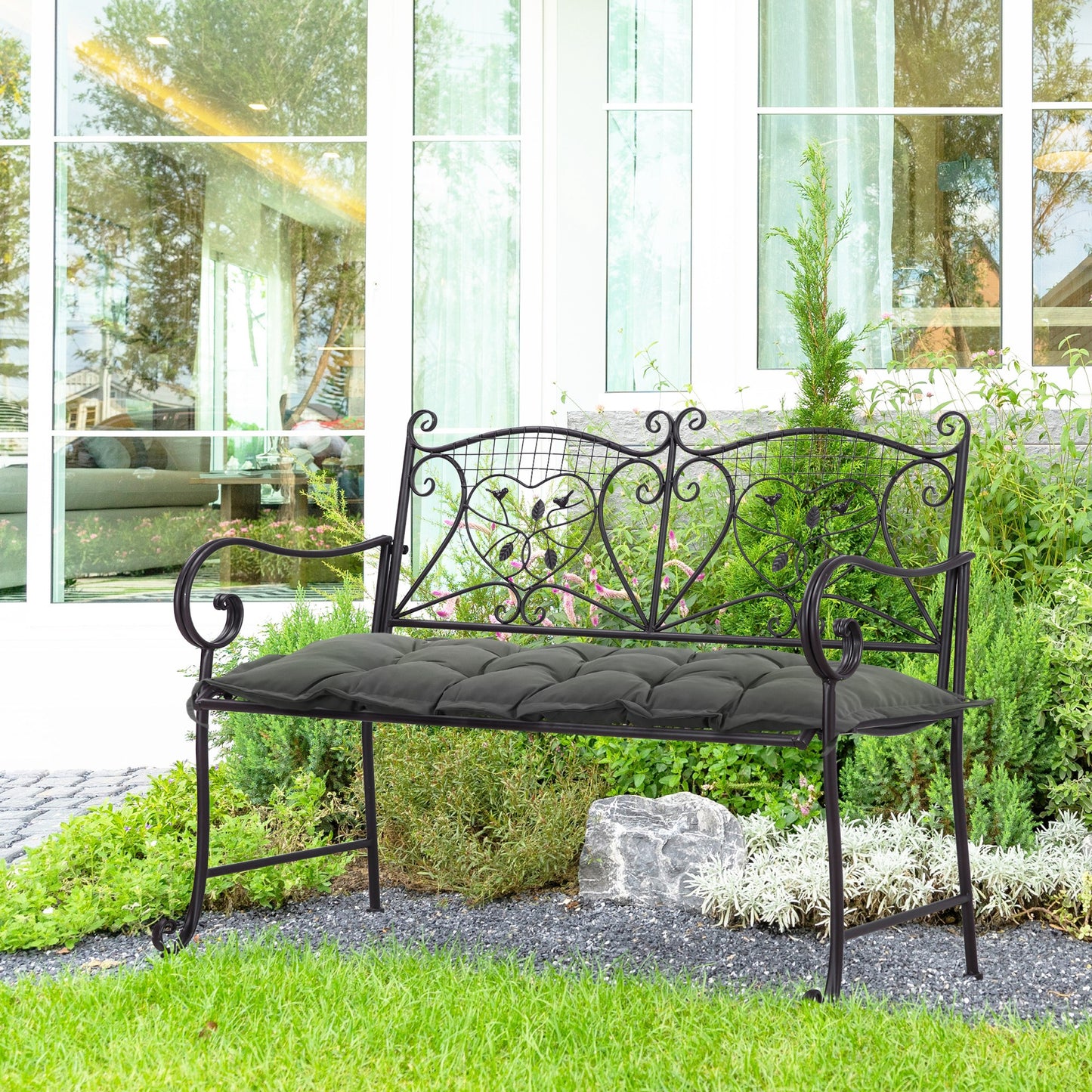Outsunny Cojín Para Banco De Jardín Acolchado 100x40x10 Cm Gris Oscuro_1