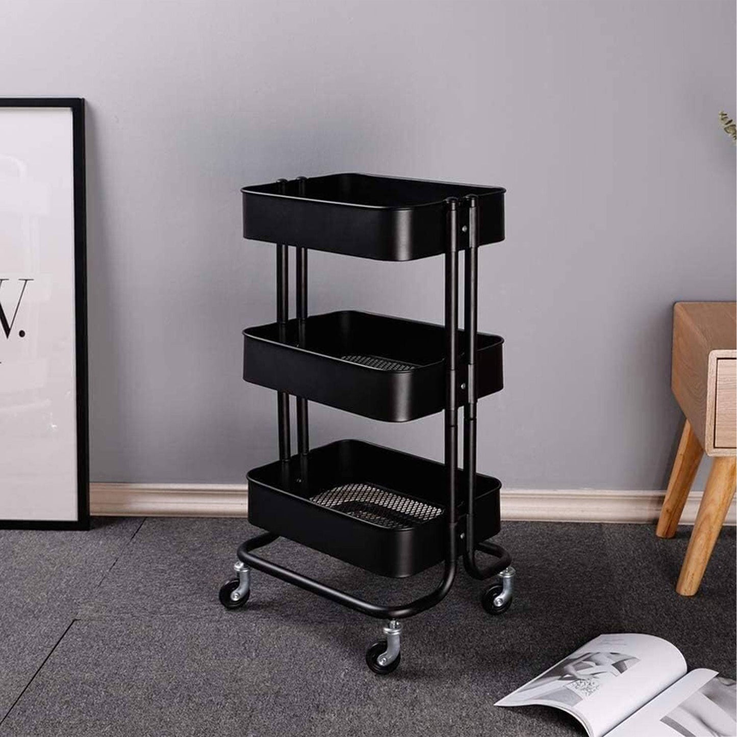 Carro De Cocina De Hierro Negro Con Ruedas Y 3 Cajones - Well Home_2