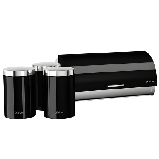 Panera De Mesa +juego 3 Botes Cocina Almacenaje Acero Inoxidable Contenedor De Pan Con Tapa, Briebe, Bb1161, Negro/inox_0
