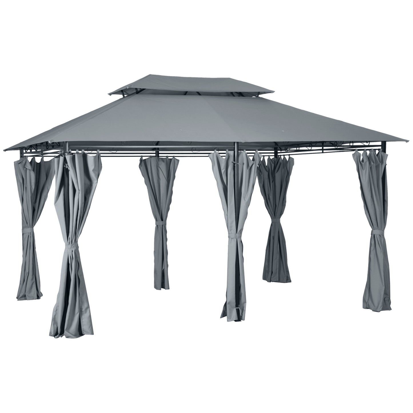 Outsunny Cenador De Jardín 3x4 M Con Paredes Laterales Doble Techo Gris_0
