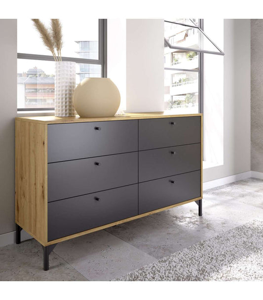 Comoda Doble 6 Cajones Terra En Acabado Nordic-grafito, 82.4 Cm(alto)120.4 Cm(ancho)40 Cm(largo)_0