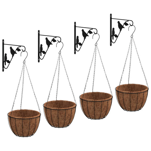 Soportes Para Cestas Colgantes Con Maceteros 4 Uds Acero Negro_0