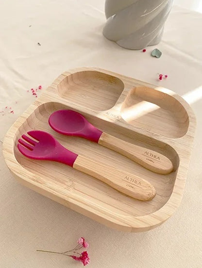 Vajilla De Bambú Natural - 4 Piezas - Rojo Carmesí._1