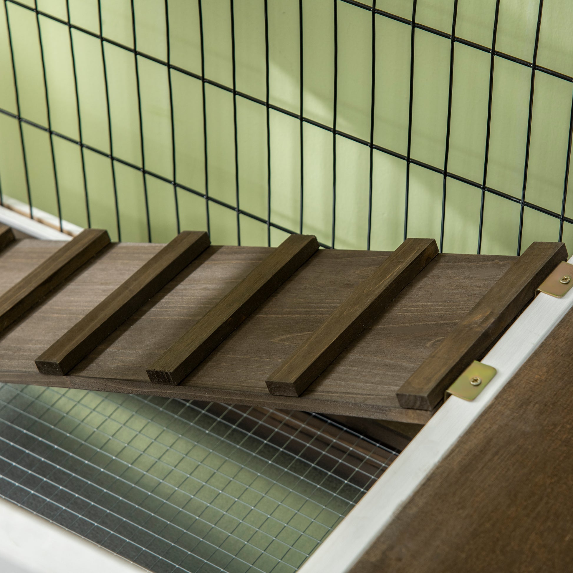 Pawhut Conejera De Madera Con Techo Abatible Puertas 90x53x87 Cm Marrón Y Blanco_4
