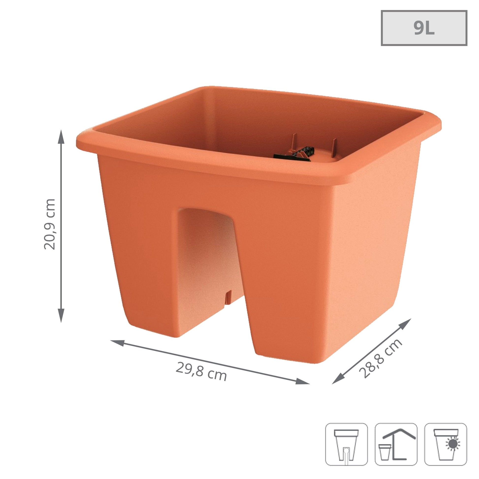 Maceta Respana Railing 9l., Dimensiones (mm) 288x298x209, Color Terracota