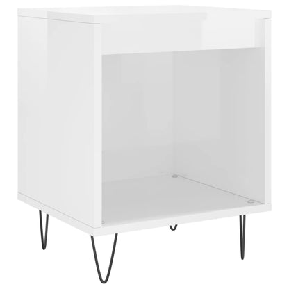 Mesita De Noche Madera De Ingeniería Blanco Brillo 40x35x50 Cm_0