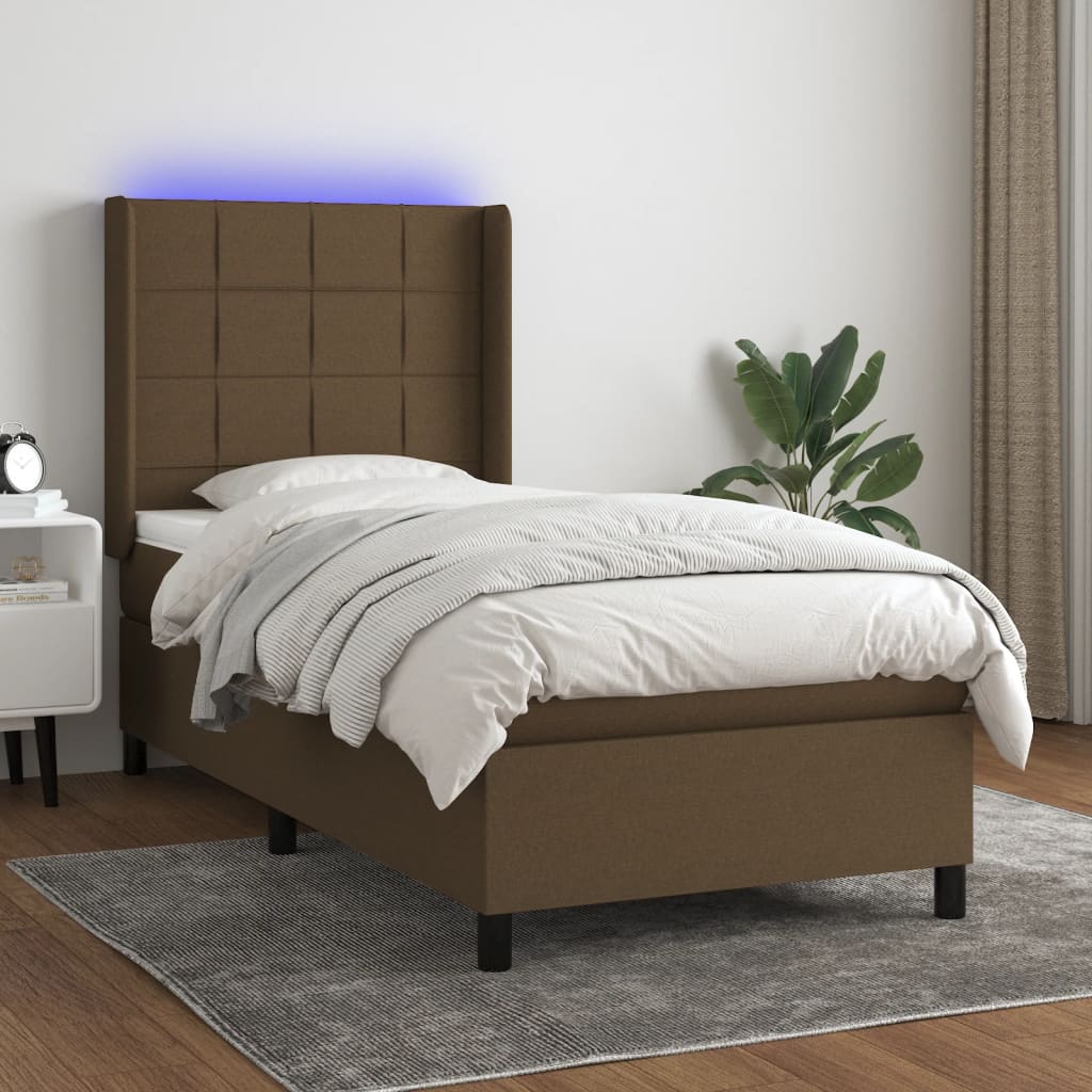 Cama Vica Home Colchón Y Luces Led Tela Marrón Oscuro 80x200cm / Vetonek_0