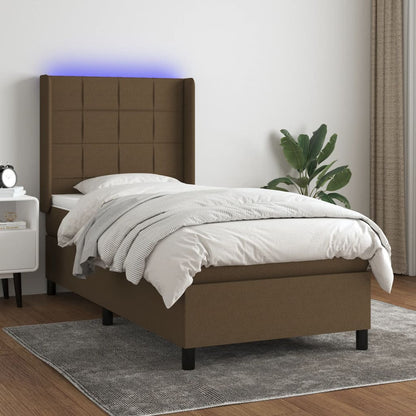 Cama Vica Home Colchón Y Luces Led Tela Marrón Oscuro 80x200cm / Vetonek_0