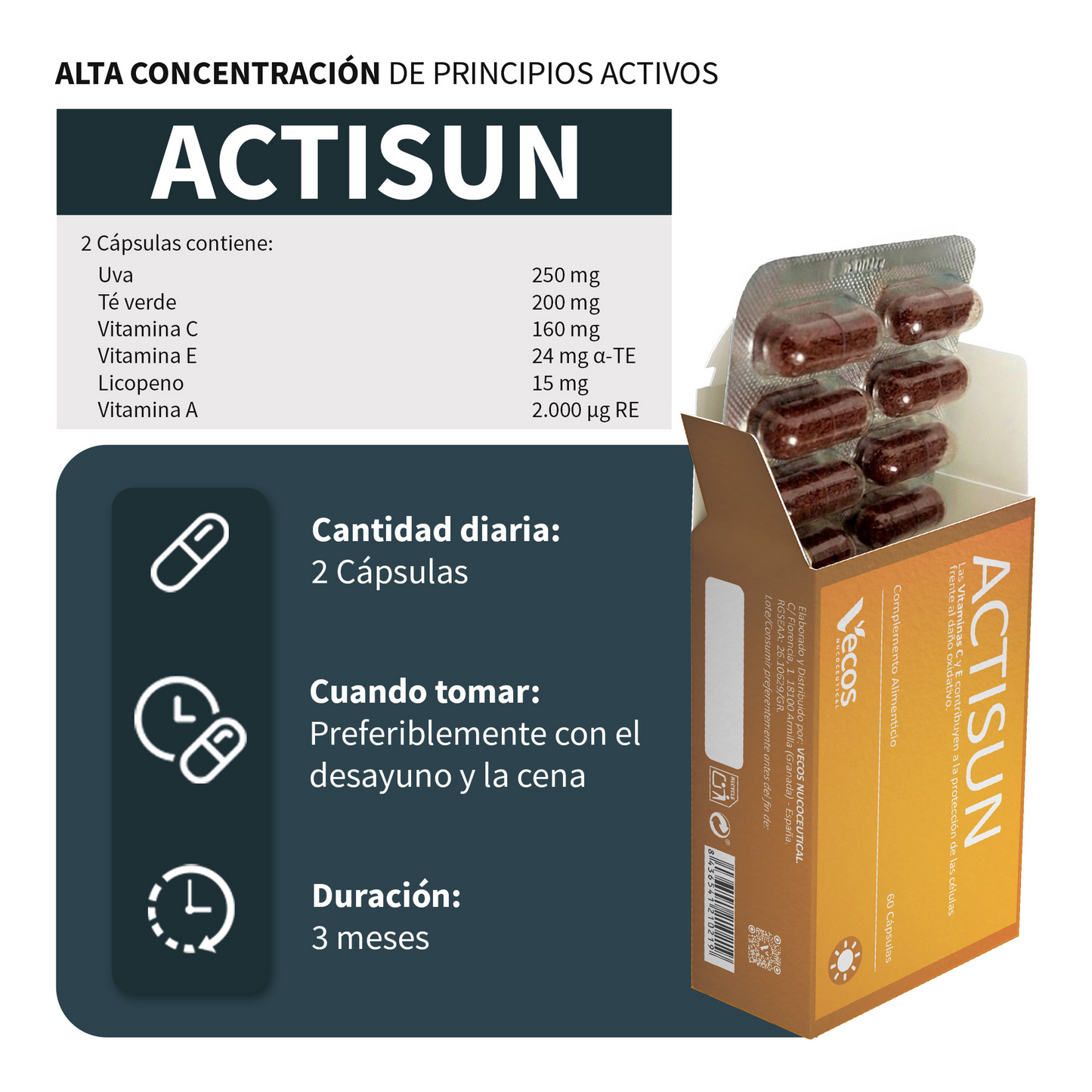 Actisun Vecos 60 Cápsulas | Protección Solar Y Cuidado De La Piel | Betacaroteno, Licopeno Y Antioxidantes_2
