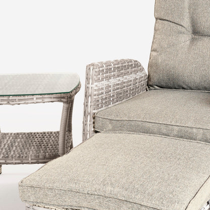 Conjunto Relax Estilo Elegante, Resistente, Aluminio Y Ratán Sintético Plano, Color Gris Claro, Mesa:50x50x55 Sillon:63x67x120 Puff:40x40x49_3
