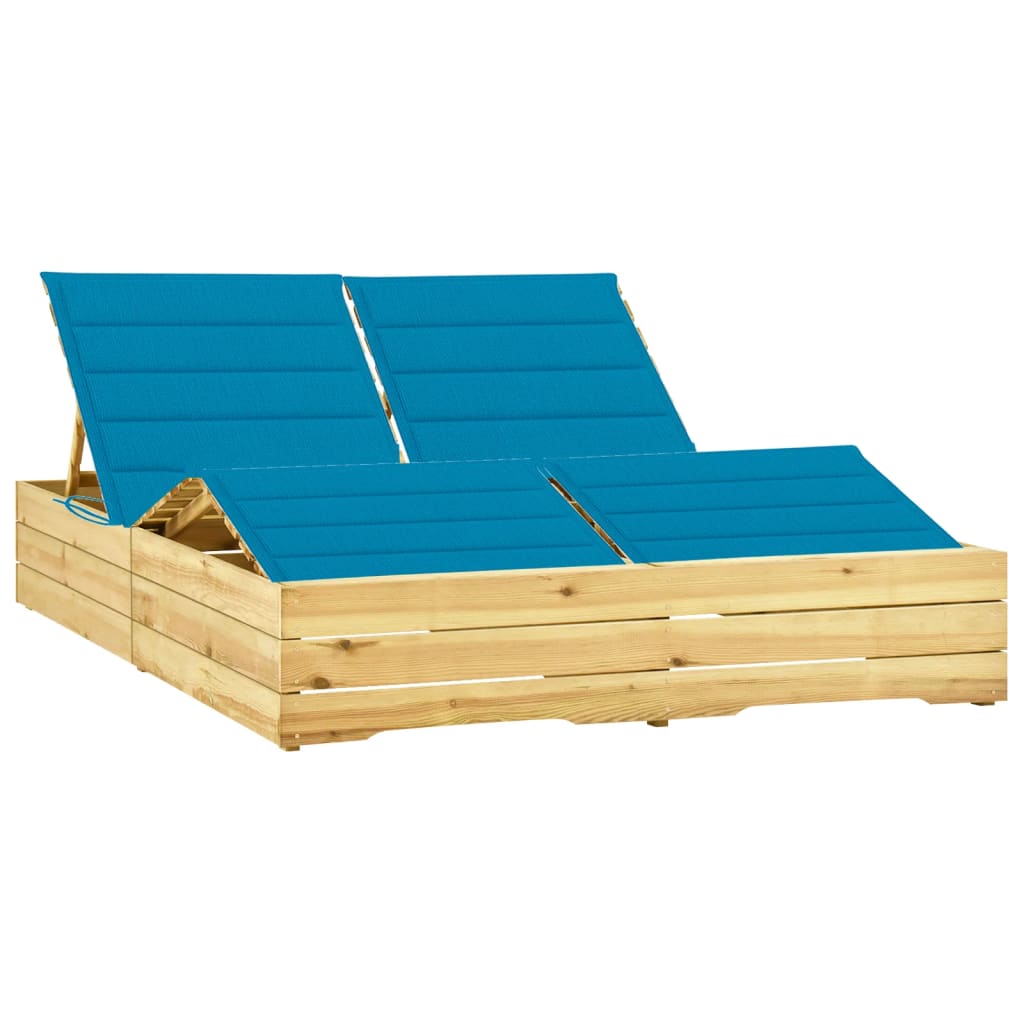 Tumbona Doble Y Cojines Madera Pino Impregnada Azul_0