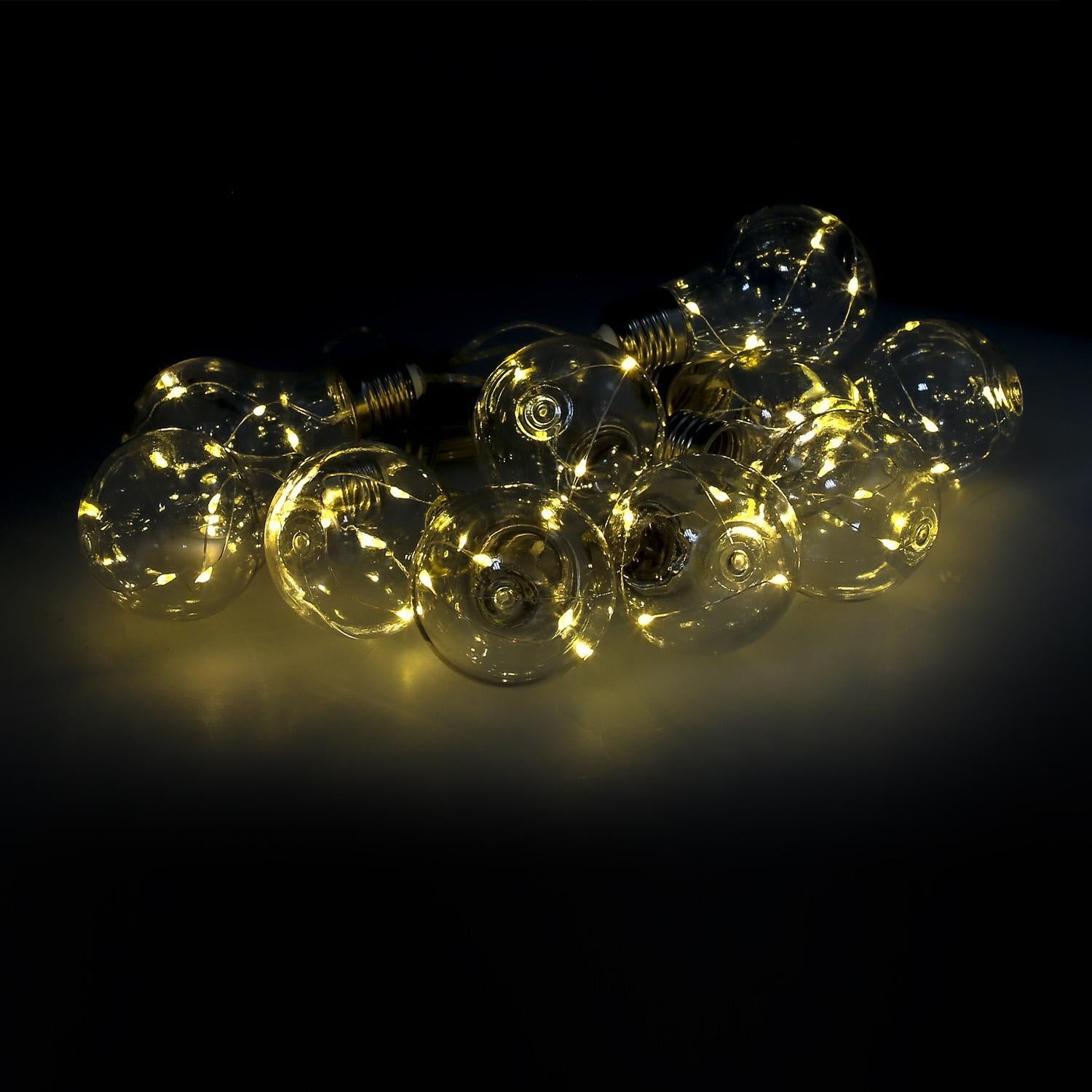 Guirnalda Solar 10 Bombillas / 50 Micro Leds Luz Calida. Bateria Recargable Uso En Exteriores / Interiores Ip44