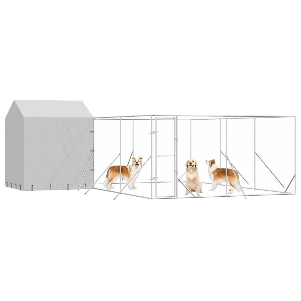 Perrera De Exterior Con Techo Acero Galvanizado Plata 6x6x2,5 M_2