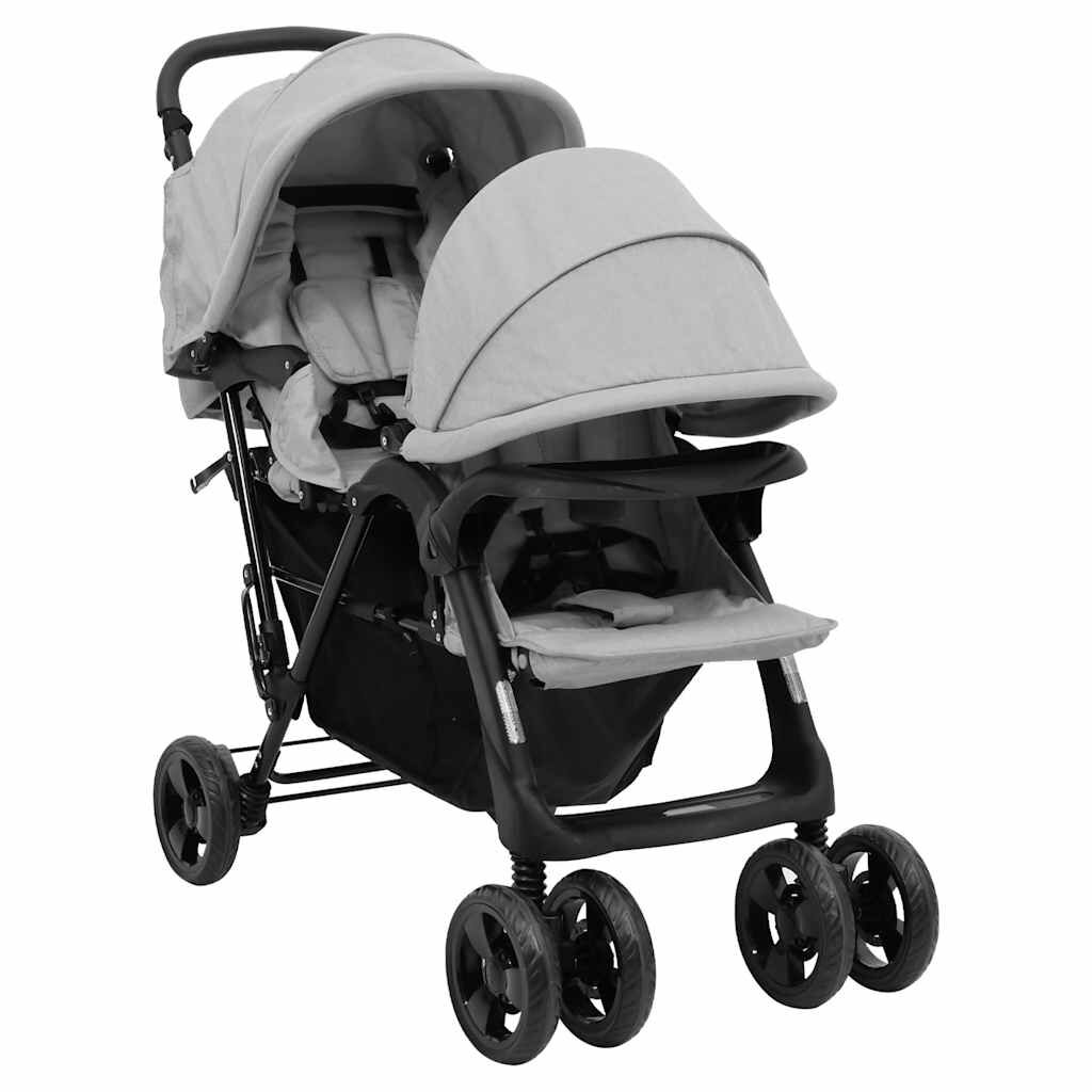 Vidaxl Carrito Para Gemelos Tandem De Acero Gris Claro_0