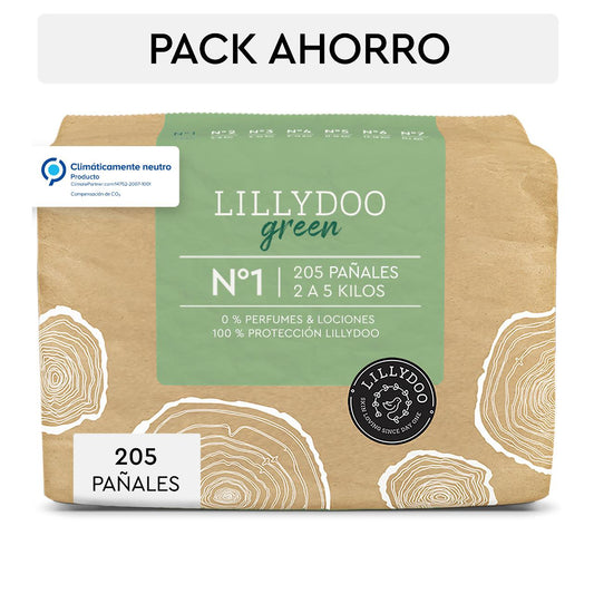 Lillydoo Green Pack de Fraldas, Tamanho 1, 2-5 kg, 205 unidades