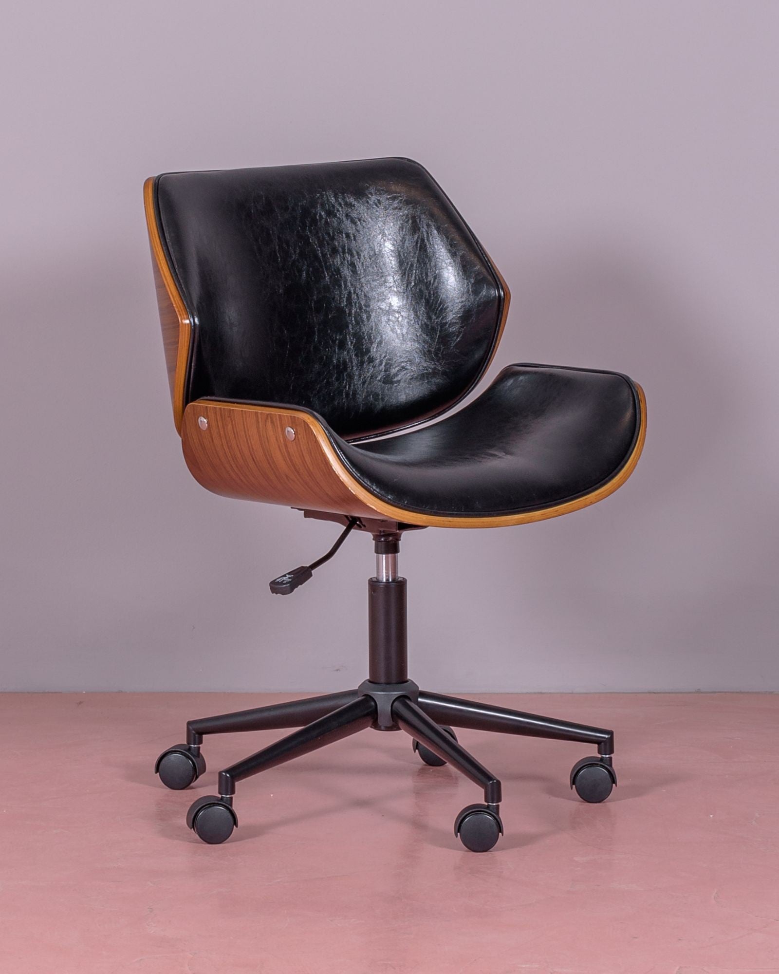 Silla De Oficina Retro En Madera De Nogal Y Polipiel - Nordic_0