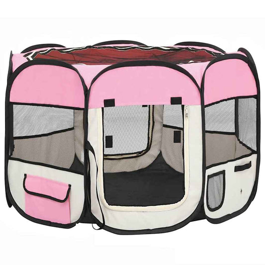Parque De Perros Plegable Bolsa De Transporte Rosa 90x90x58 Cm_0