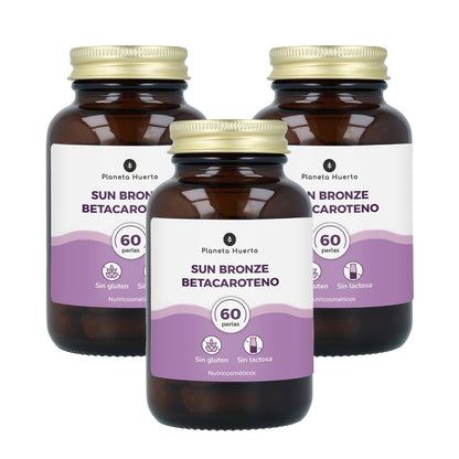 Pack de 3 Bronzeadores Solares Betacaroteno Planeta Huerto 60 pérolas