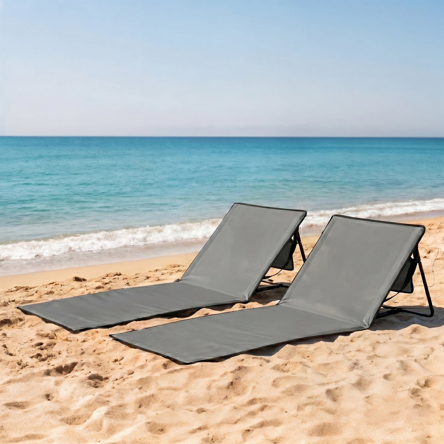 Outsunny Conjunto De 2 Esterillas De Playa Plegable 142x51x40 Cm Gris_1