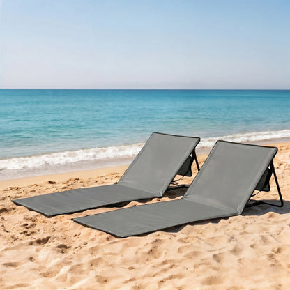 Outsunny Conjunto De 2 Esterillas De Playa Plegable 142x51x40 Cm Gris_1