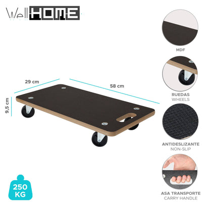 Well Home Carro De Transporte De Formato Rectangular Con Placa Antideslizante En Mdf 58x29x9,5cm_1