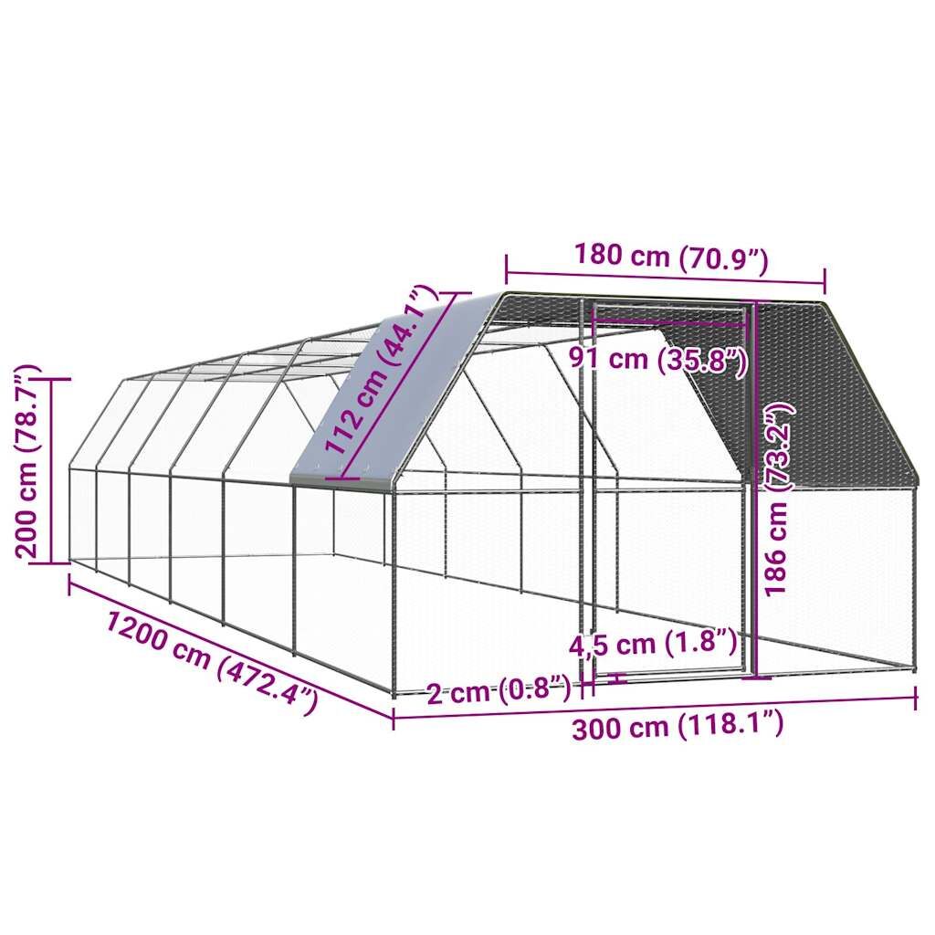 Vidaxl Jaula Gallinero De Acero Galvanizado 3x12x2 M_4